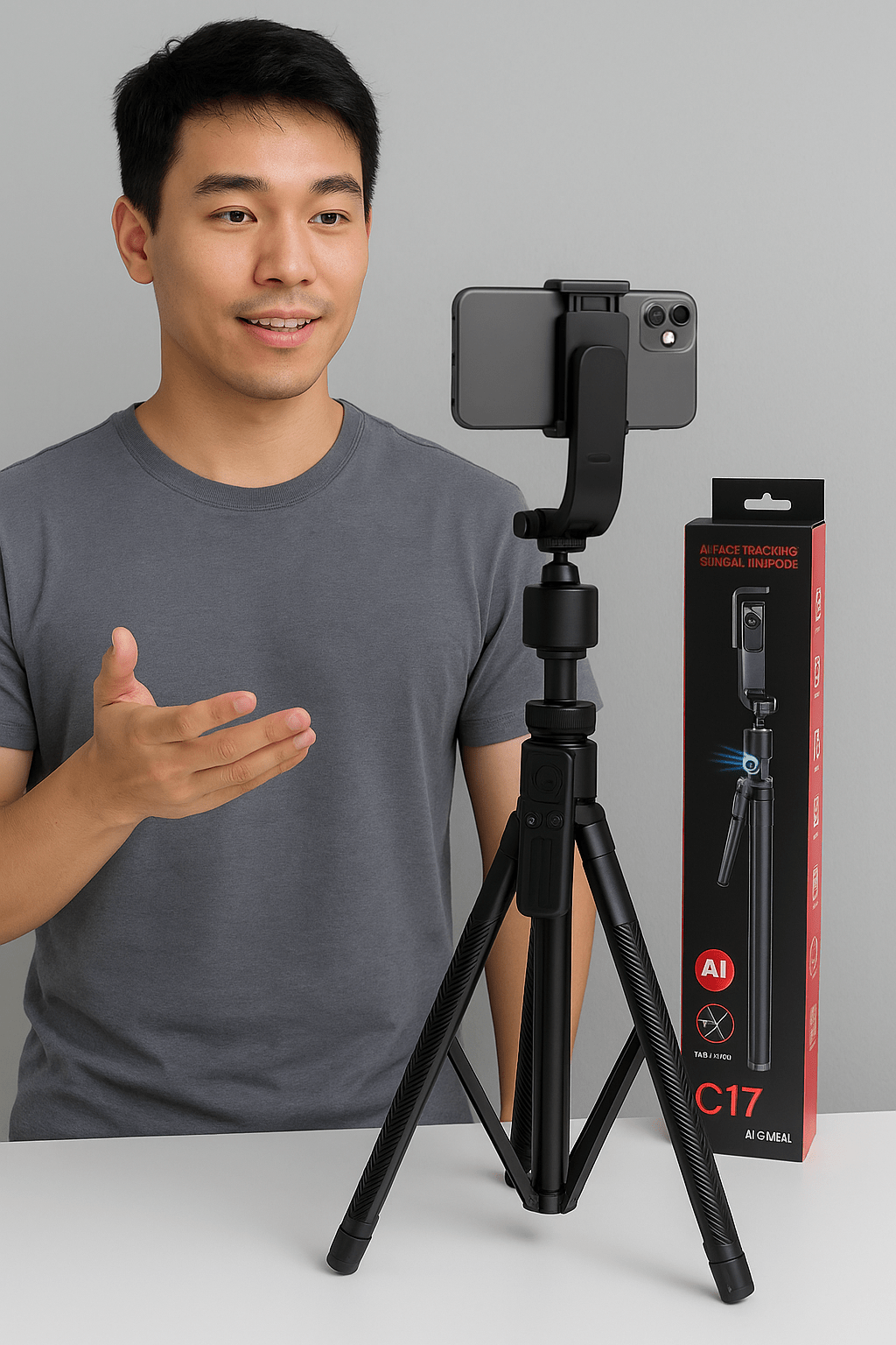 Trípode C17 - Inteligente 360° con Seguimiento Facial IA – Graba Sin Ayuda Como un Profesional - TEKNOLANT